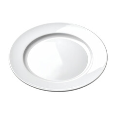 Empty white dinner plate, circular, smooth, glossy finish