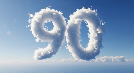 Cloud Number Ninety Floating in Bright Blue Sky Anniversary Concept