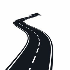 Winding road forming an arrow shape silhouette isolated on white background