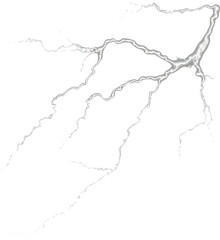 Silver Lightning Bolt Energy Effect on White Background.