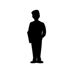 Obraz premium Silhouette of a man holding a folder wearing a hat standing upright