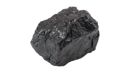 Large piece of coal with shiny surface isolated on transparent background