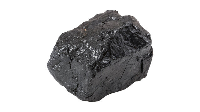 Large piece of coal with shiny surface isolated on transparent background