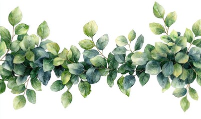 Watercolor botanical border of eucalyptus leaves