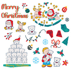 Fototapeta premium Collection of Merry Christmas holiday set for decoration, happy winter season festival , Santa Claus