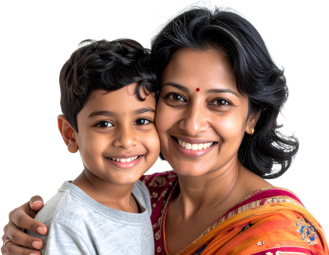 Happy mother and son portrait. isolated on a transparent background Mother's Day, parenting blogs