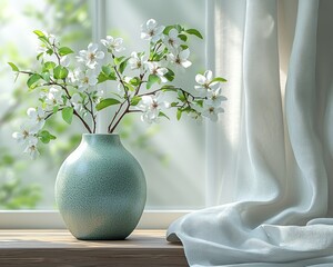 Spring blossoms in a vase by a window