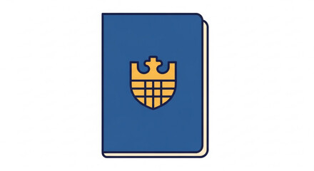 Blue book with golden emblem vector illustration for graphic design and creative projects resource element