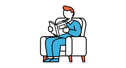Obraz premium Man reading book in armchair vector illustration for education and leisure time activities and relaxation concept