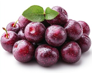 Close-up of a cluster of dark red cherries