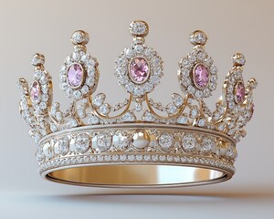 Ornate golden crown with pink gemstones