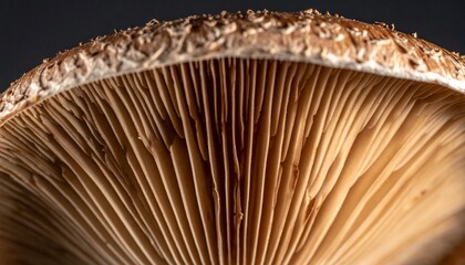 macro close up of wild mushroom gills with moody lighting