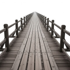 Fototapeta premium Long wooden bridge leading into darkness perspective view of wooden walkway path transparent background