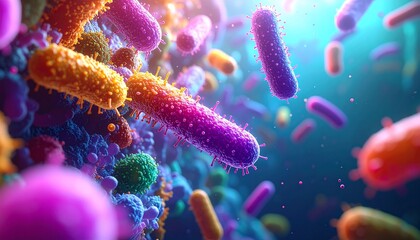 Fototapeta premium colorful 3d render of lactobacillus and bifidobacterium probiotic bacteria in human gut with healthy aesthetic