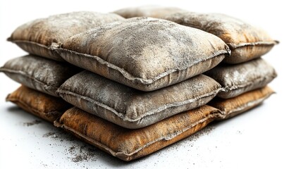 A stack of dirty, used sandbags