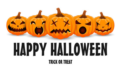 Set pumpkin on white background. The main symbol of the Happy Halloween holiday. Orange pumpkins with smile for your design for the holiday Halloween. Vector illustration.