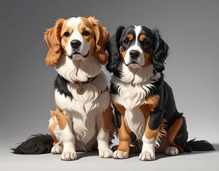 Two adorable dogs in a digital illustration