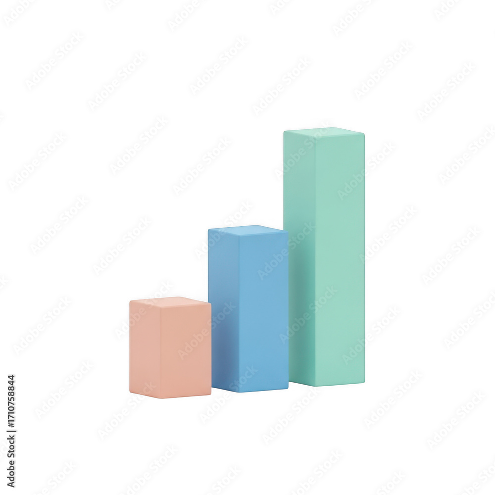 Wall mural Three rectangular objects in ascending height and pastel colors on a plain background transparent background