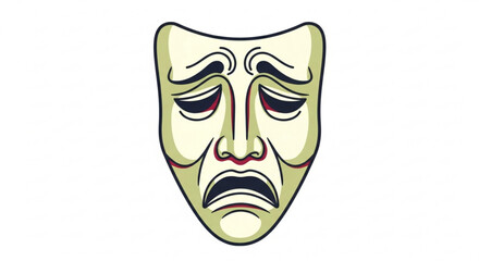 Naklejka premium Illustration of a sad theatrical mask, conveying a sense of sorrow, grief, and emotional distress in a minimalist style