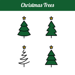 Flat Christmas tree icons set