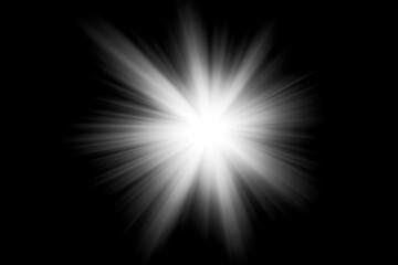 Bright white starburst effect with radial light rays on black background