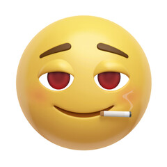 Fototapeta premium Humorous depiction of a relaxed emoji character smoking on a black background