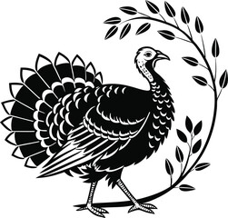 Fototapeta premium Turkey Vector Silhouette, Minimalist Turkey Flat Illustration, Turkey Silhouette Vector Illustration, Thanksgiving Holiday Illustration, Thanksgiving Turkey Silhouette Vector