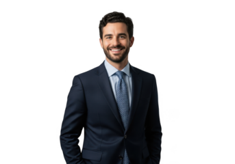 Smiling businessman in a dark suit isolated on transparent background