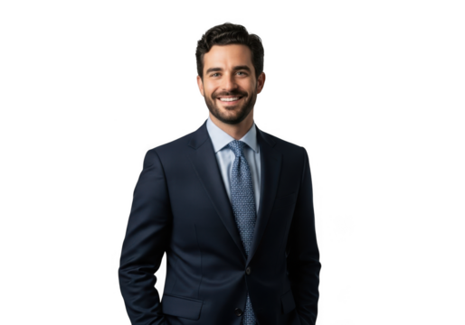 Smiling businessman in a dark suit isolated on transparent background