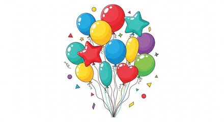 Colorful illustration of a bunch of balloons in various shapes and colors, , perfect for festive celebrations and events