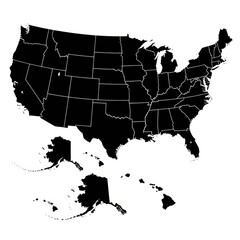 Black United States Map Graphic on White Background