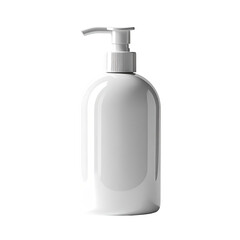 White plastic pump bottle.  A smooth, glossy, oval-shaped, white plastic bottle with a flip-top pump dispenser