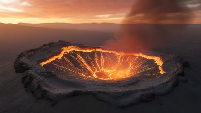 Aerial view of the erta ale volcano crater with lava lake at sunset - Powered by Adobe