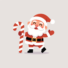Santa Claus Holding Candy Cane Illustration Christmas