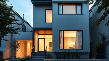 Modern residential building with clean lines and large windows, embodying minimalist and contemporary architectural style.