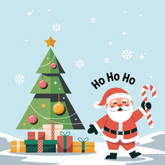 Santa Claus vector illustration with Christmas tree background