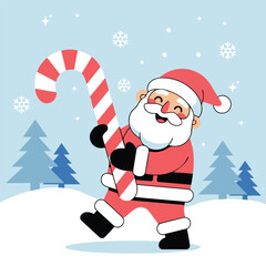 Santa Claus Holding Candy Cane Illustration Christmas Holiday Season Clipart