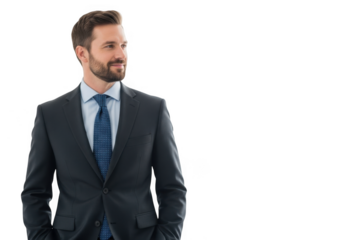 Man in suit looking to the side isolated on transparent background