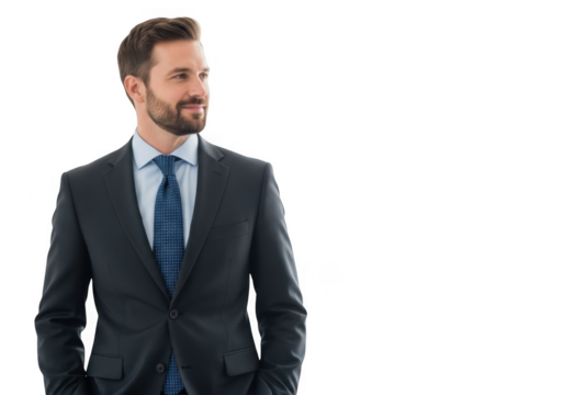 Man in suit looking to the side isolated on transparent background