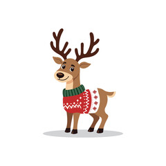Smiling reindeer wearing Christmas sweater cute cartoon design