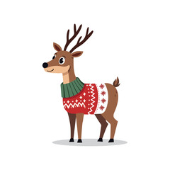 Smiling reindeer wearing Christmas sweater cute cartoon design