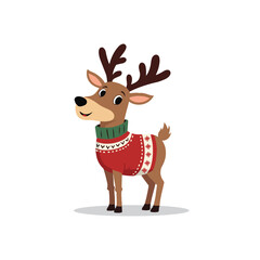 Cute reindeer in red and green sweater holiday decoration vector