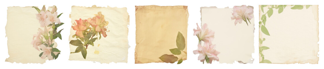 PNG Vintage floral paper textures, element set on transparent background
