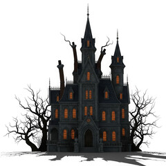 Obraz premium Gothic victorian mansion with spooky illumination isolated on transparent background