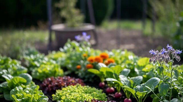 Closeup medium shot of integrated crop rotation combining multiple vegetable types illustrating sustainable farming practices and balanced ecosystems.