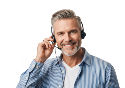 Smiling man with headset isolated on transparent background