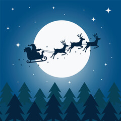 Merry Christmas background with Santa sleigh and reindeer