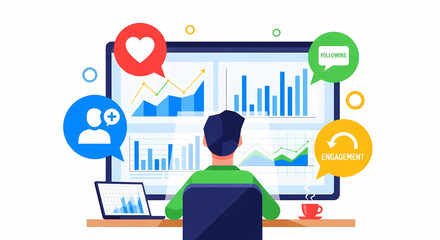 Digital marketing analytics and social media engagement concept