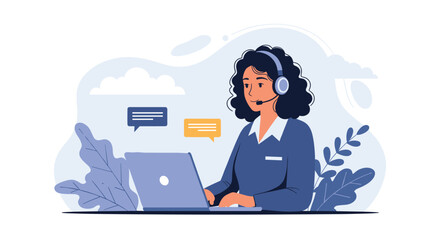 A skilled customer service representative attentively assisting clients with their inquiries using a laptop.