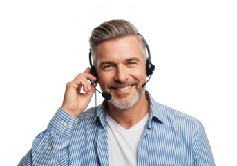Smiling man with headset isolated on transparent background